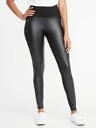 Old Navy Womens High-rise Faux-leather/ponte Zip-pocket Street Leggings For Women Black Size Xs