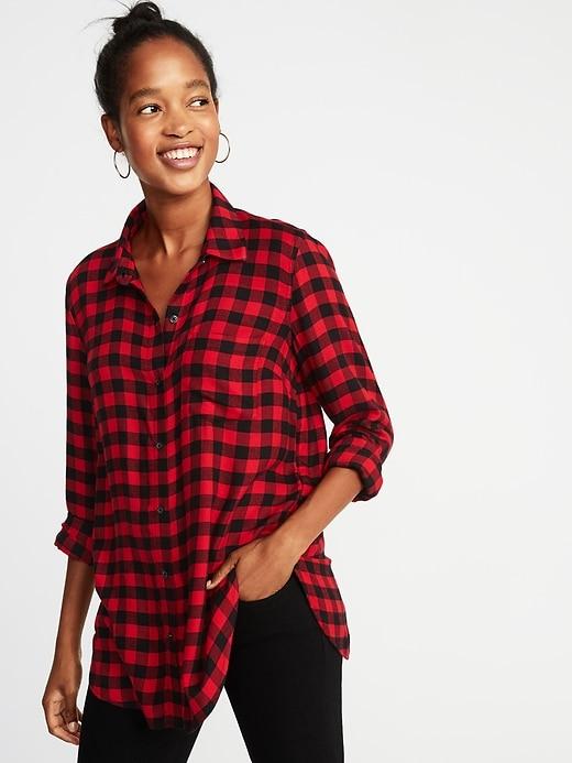 Old Navy Womens Relaxed Classic Soft-brushed Twill Shirt For Women Red Gingham Size Xs