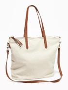 Old Navy Canvas Zippered Tote For Women - Natural White
