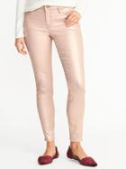 Old Navy Womens Mid-rise Metallic-coated Rockstar Jeans For Women Rose Gold Size 16