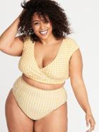 Wrap-front Cap-sleeve Plus-size Swim Top