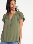 Old Navy Womens Relaxed Ruffle-trim Crepe Top For Women Olive Through This Size Xl