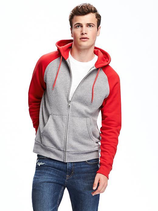 Old Navy Classic Full Zip Color Block Hoodie For Men - Dark Heather Grey
