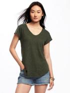 Old Navy Relaxed Linen Blend Curved Hem Tee For Women - I Think Olive