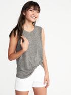 Old Navy Womens Relaxed High-neck Linen-blend Tank For Women Dark Charcoal Gray Size L