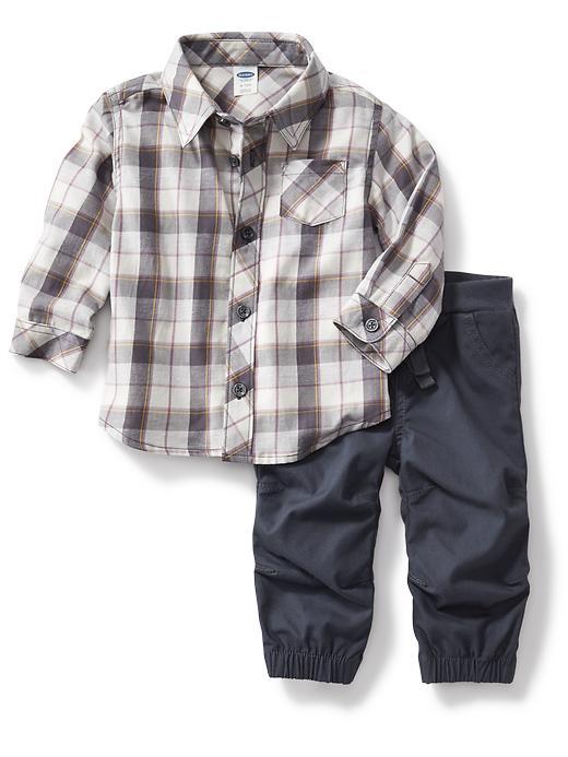 Old Navy Plaid Shirt And Jogger Set - White Plaid