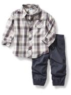 Old Navy Plaid Shirt And Jogger Set - White Plaid