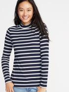 Old Navy Womens Slim-fit Rib-knit Mock-neck Tee For Women Navy Stripe Size M