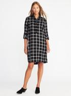 Old Navy Womens Plaid Pullover Shirt Dress For Women Black Plaid Size L