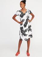 Old Navy Womens Waist-defined V-neck Dress For Women White Palm Print Size M