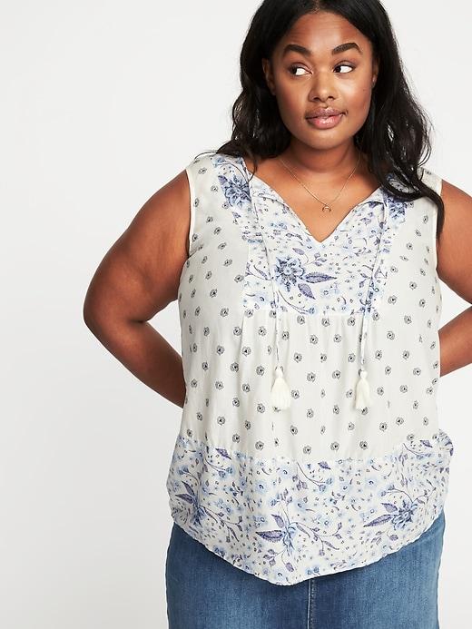 Old Navy Womens Mixed-print Plus-size Sleeveless Blouse White Size 3x