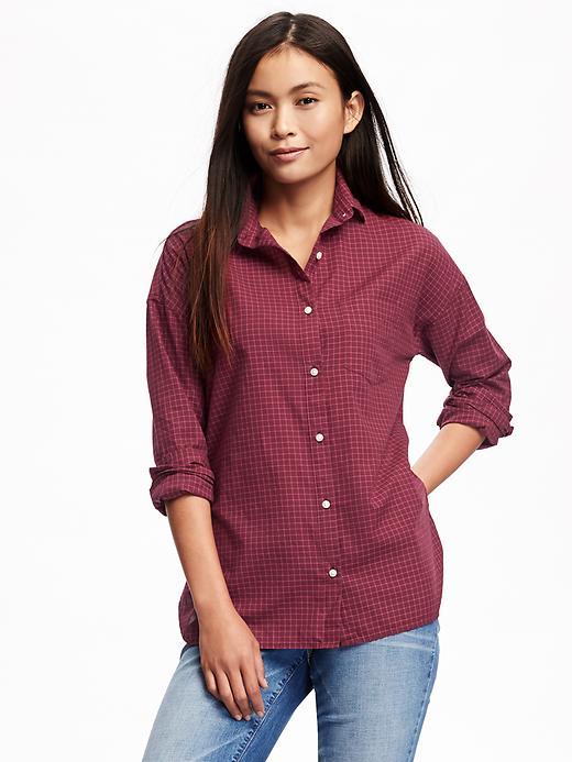 Old Navy Perfect Boyfriend Shirt For Women - Wine Plaid