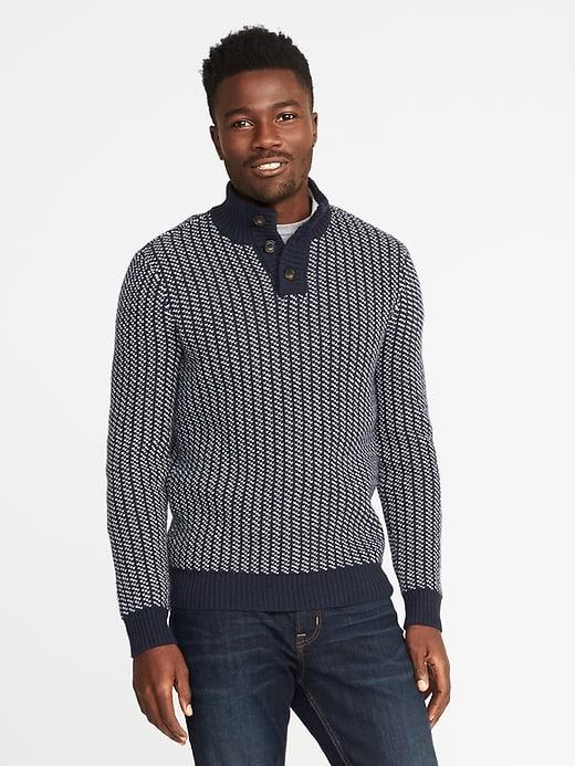 Old Navy Mens Buttoned Mock-neck Sweater For Men In The Navy Size L