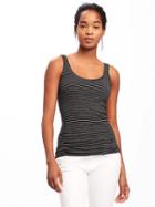 Old Navy First Layer Fitted Rib Knit Tank For Women - Black Stripe Top