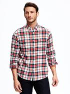 Old Navy Regular Fit Plaid Flannel Pocket Shirt For Men - Carrot Cake