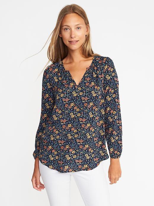 Old Navy Split Neck Floral Print Blouse For Women - Teal Floral Ground