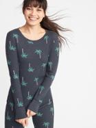 Old Navy Womens Slim-fit Printed Thermal-knit Tee For Women Palm Tree Size S