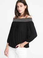 Old Navy Womens Smocked Off-the-shoulder Swing Top For Women Black Size Xxl