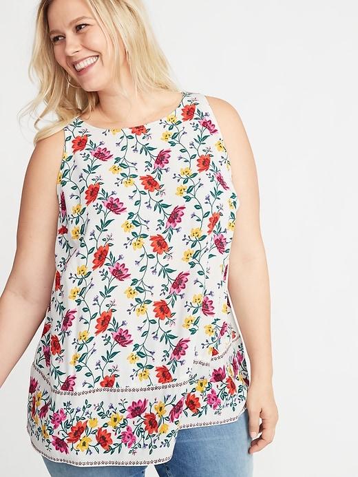 Old Navy Womens High-neck Printed Crepe Plus-size Swing Tank White Size 1x