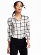Old Navy Classic Flannel Shirt For Women - White Plaid
