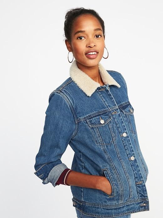 Old Navy Womens Sherpa-lined Denim Jacket For Women Light Worn Size Xs