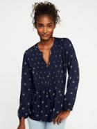 Old Navy Pintuck Swing Blouse For Women - Navy Blue Print