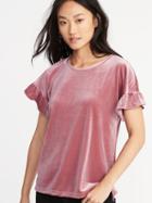 Old Navy Womens Velvet Ruffle-sleeve Top For Women Romantic Rose Size S