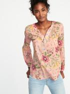 Old Navy Womens Relaxed Tie-neck Blouse For Women Pink Floral Size M