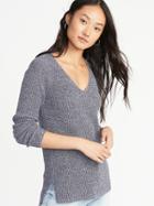Old Navy Womens Shaker-stitch V-neck Sweater For Women Blue Marl Size Xxl