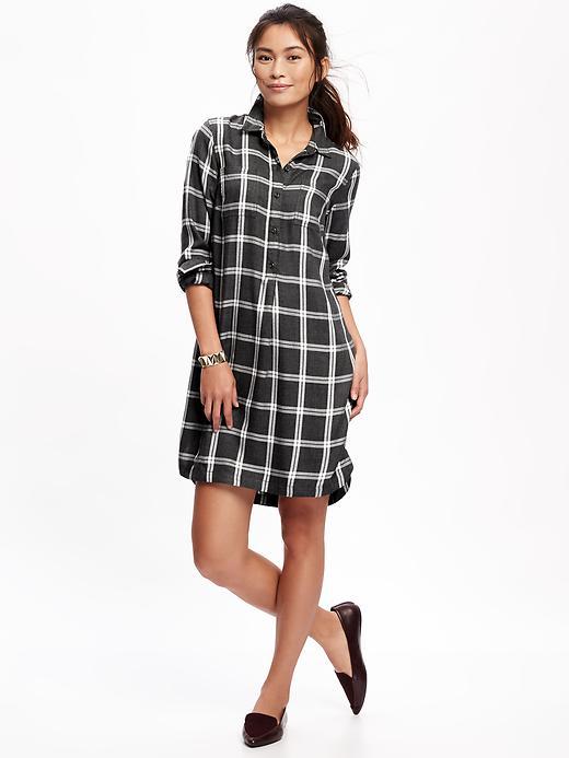 Old Navy Pintuck Shirt Dress For Women - White/grey Plaid