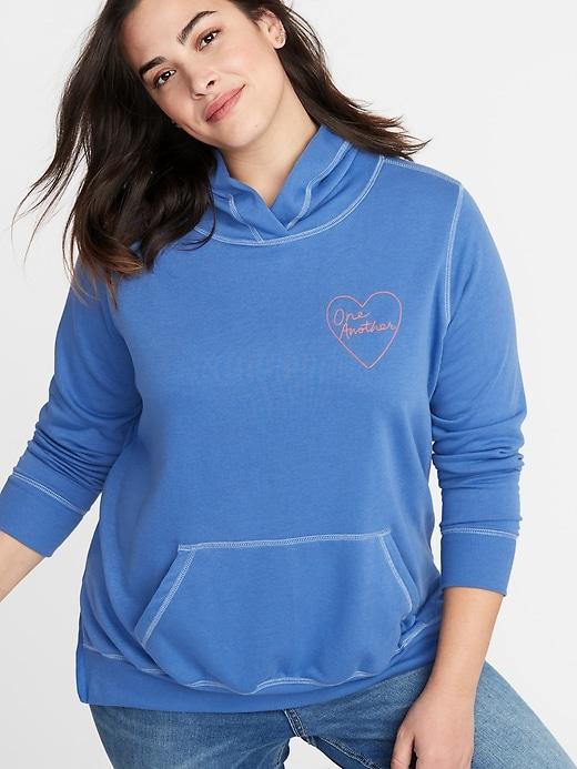 Graphic French Terry Hi-lo Hem Plus-size Pullover Hoodie