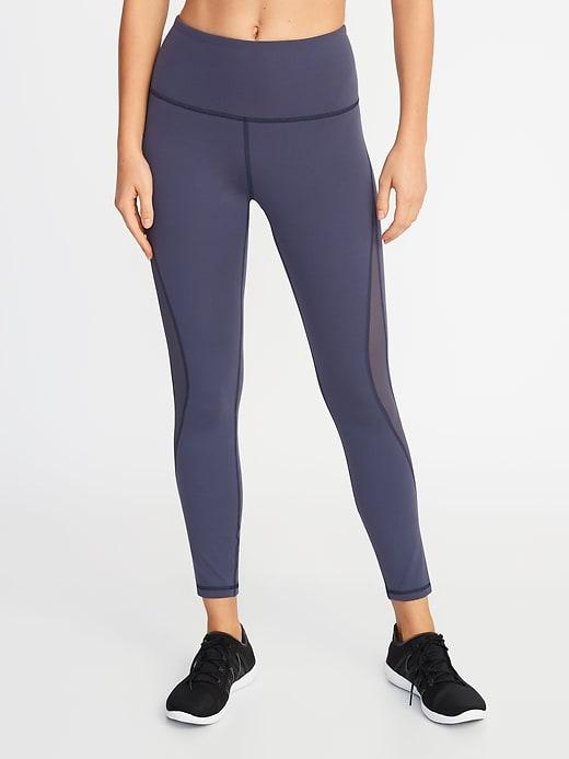 High-rise Elevate 7/8-length Mesh-trim Compression Leggings For Women