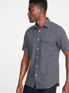 Old Navy Mens Slim-fit Linen-blend Pocket Shirt For Men Indigo Size Xxxl
