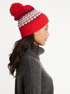 Old Navy Womens Printed Sweater-knit Pom-pom Beanie For Women Red Fair Isle Size One Size