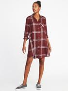 Old Navy Womens Plaid Swing Shirt Dress For Women Large Burgundy Plaid Size S