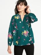 Old Navy Womens Floral-print Georgette Swing Blouse For Women Green Floral Size M