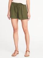 Old Navy Womens Mid-rise Pull-on Linen-blend Shorts For Women (4) Hunter Pines Size Xl