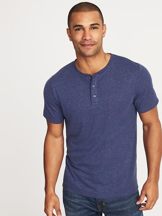 Old Navy Mens Linen-blend Henley For Men Pacific Blue Size Xl