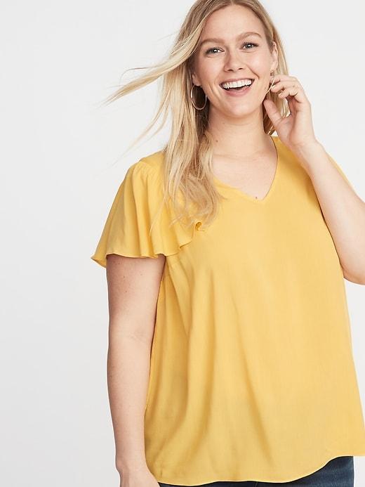 Flutter-sleeve Plus-size Blouse