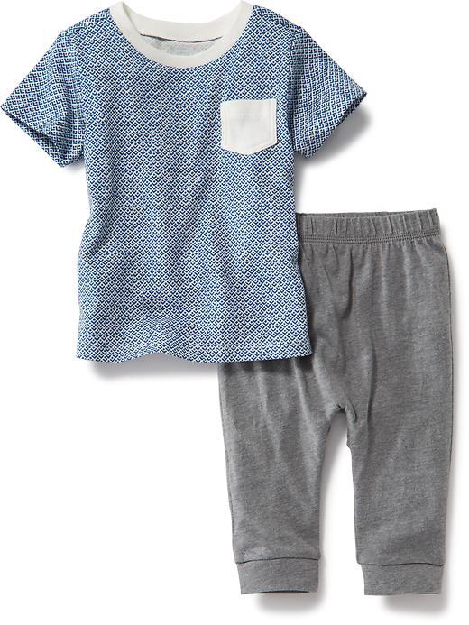 Old Navy Pocket Tee And Pants Two Piece Set - Blue Geometric