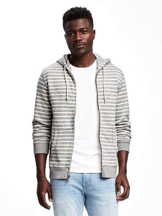 Old Navy Classic Full Zip Fleece Hoodie For Men - Gray Stripe