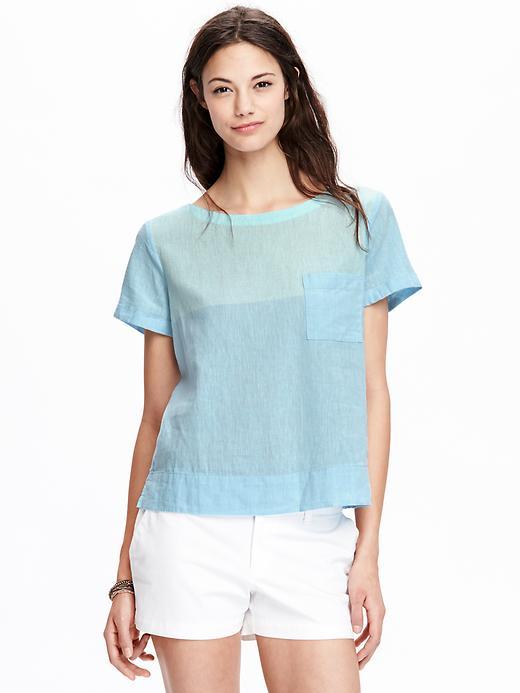 Old Navy Womens Two Tone Linen Blend Tops - Color Block Cool