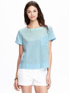 Old Navy Womens Two Tone Linen Blend Tops - Color Block Cool