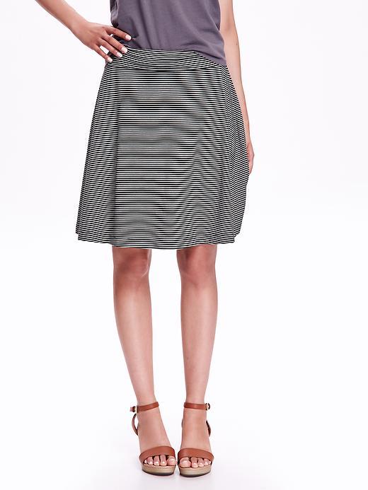Old Navy Knee Length Jersey Circle Skirt - Black Stripe Bottom