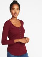 Old Navy Womens Slim-fit Rib-knit Henley For Women Clove Size Xs