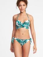 Old Navy Womens Wrap-front Halter Underwire Swim Top For Women Green Palm Leaf Size M