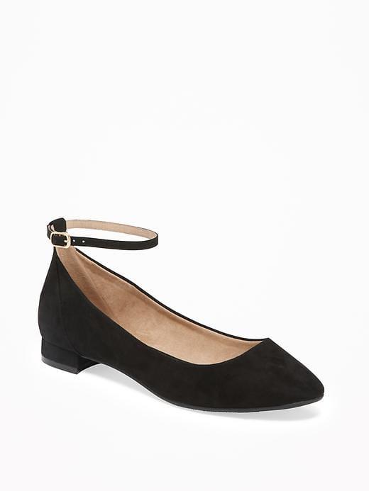 Old Navy Womens Sueded Ankle-strap Ballet Flats For Women Black Size 10