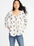 Old Navy Womens Boho Tassel-tie Swing Top For Women White Print Size L