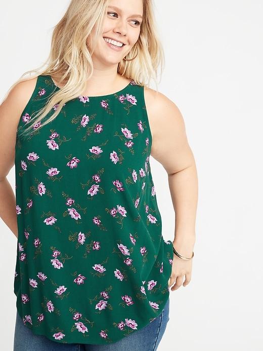 Old Navy Womens Floral-print High-neck Crepe Plus-size Swing Tank Green Floral Size 1x