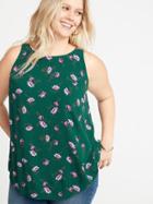 Old Navy Womens Floral-print High-neck Crepe Plus-size Swing Tank Green Floral Size 1x